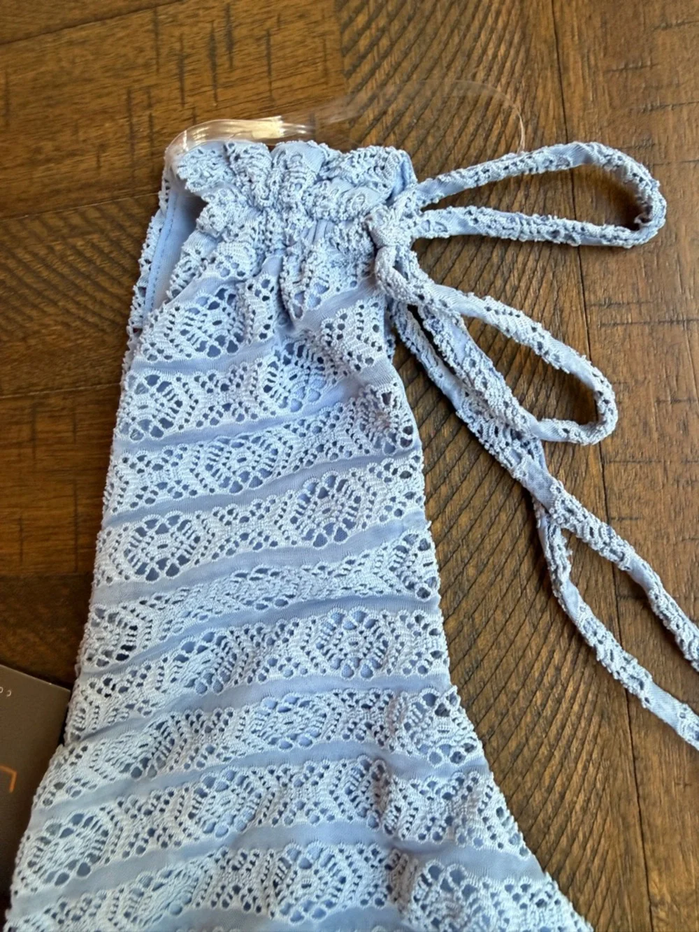 NWT Le Lis Baby Blue Lace Two Piece Set Tie Strap Crop Top Skirt Coquette Size M